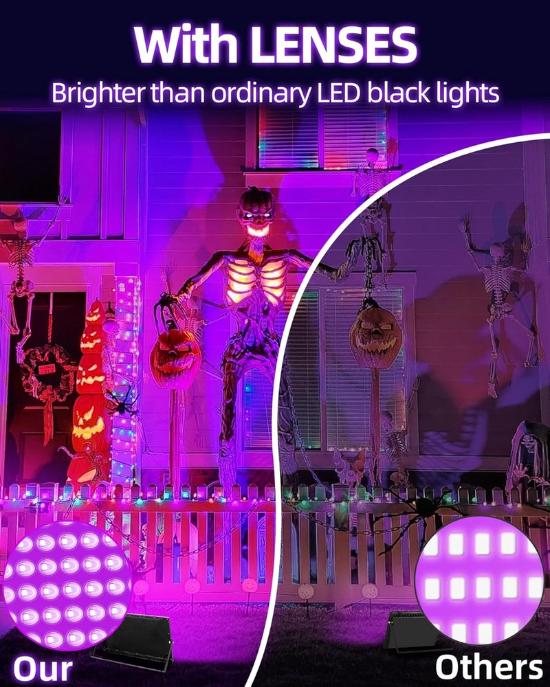 THECHAM Store 200W LED Black Lights IP66 Waterproof Black Light Outdoor with 10ft Plug+Switch, Flood Blacklight for Halloween Glow in The Dark Party Stage Light Neon Glow Birthday 2 Pack - Image 4